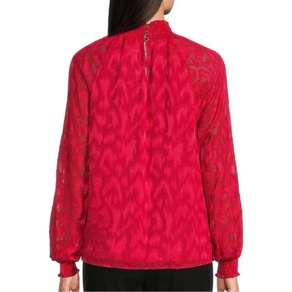 Calvin Klein Women’s High Neck Red Ruffle Blouse Size M NWT - Picture 2 of 5